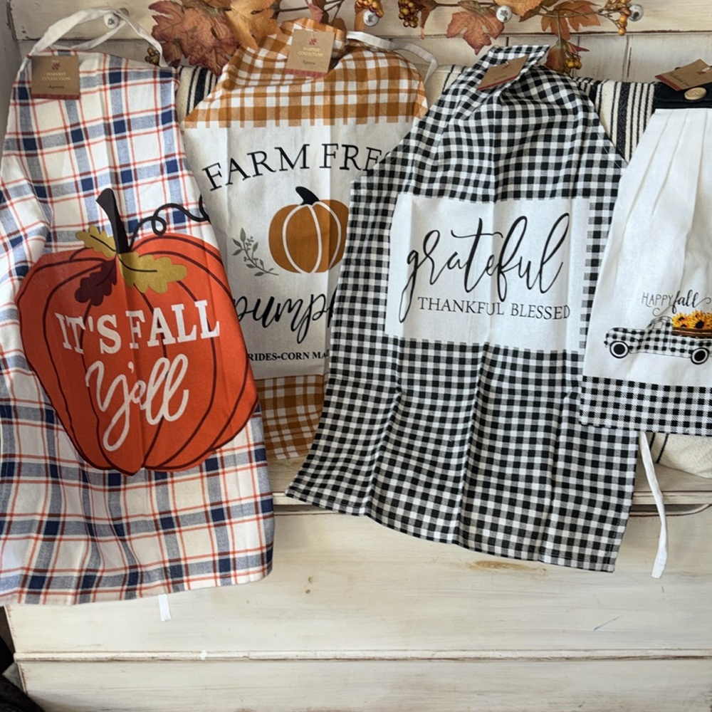 Fall Apron Pumpkin Grateful Harvest Kitchen Decorative Towel Sunflower Truck New